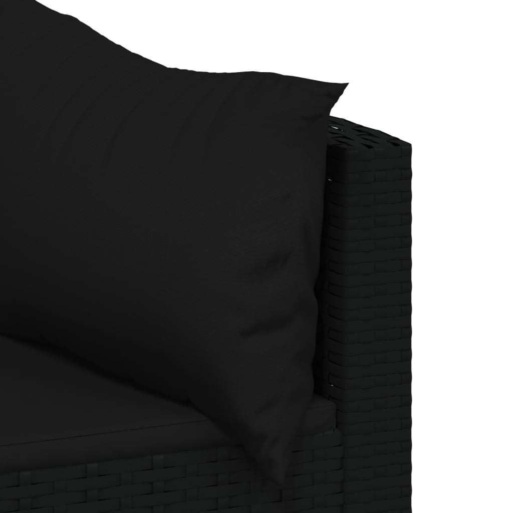 3 pcs conjunto lounge de jardim c/ almofadões vime PE preto