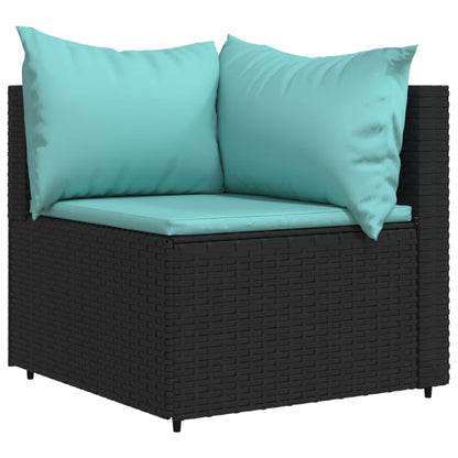 3 pcs conjunto lounge de jardim c/ almofadões vime PE preto