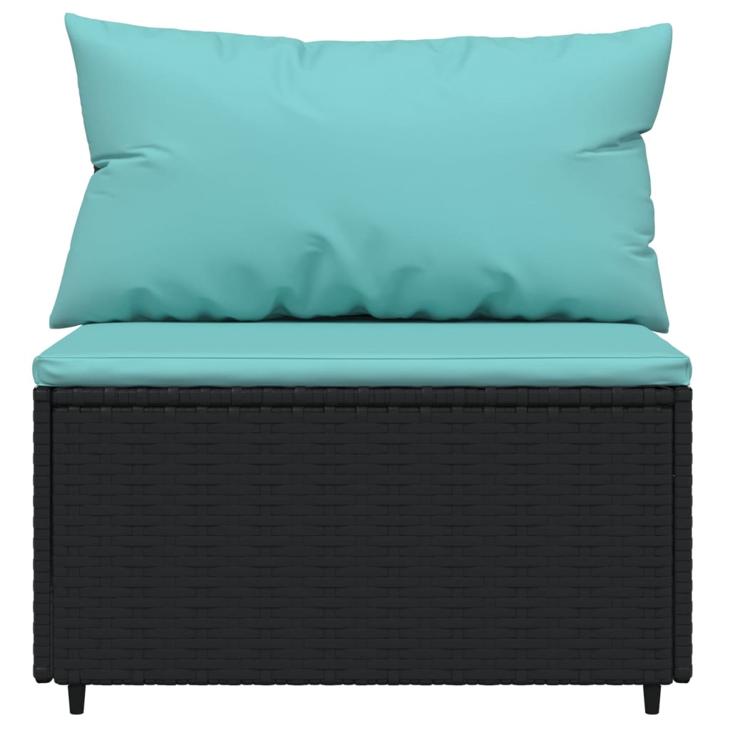 3 pcs conjunto lounge de jardim c/ almofadões vime PE preto