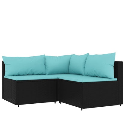 4 pcs conjunto lounge de jardim c/ almofadões vime PE preto