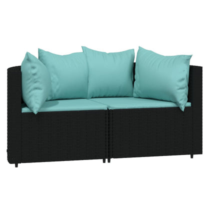 3 pcs conjunto lounge de jardim c/ almofadões vime PE preto