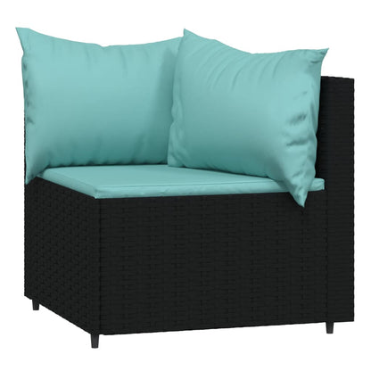 3 pcs conjunto lounge de jardim c/ almofadões vime PE preto