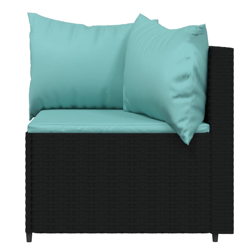 3 pcs conjunto lounge de jardim c/ almofadões vime PE preto