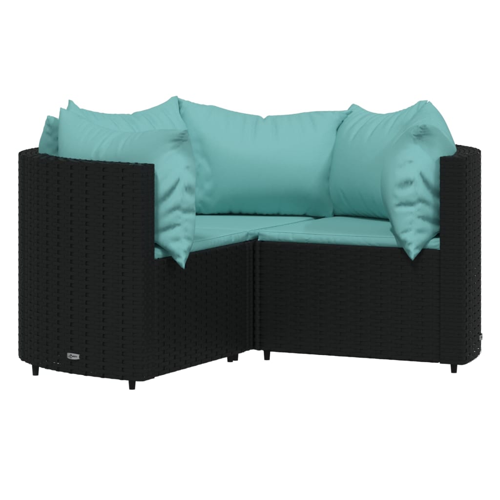 4 pcs conjunto lounge de jardim c/ almofadões vime PE preto