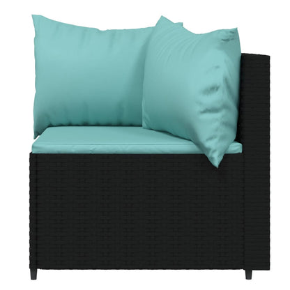 4 pcs conjunto lounge de jardim c/ almofadões vime PE preto