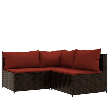 4 pcs conjunto lounge jardim c/ almofadões vime PE castanho