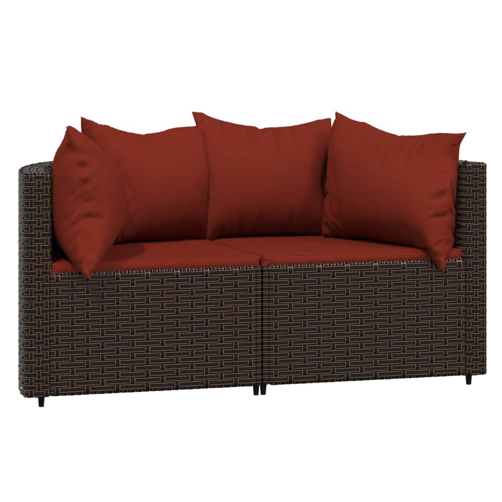 3 pcs conjunto lounge jardim c/ almofadões vime PE castanho