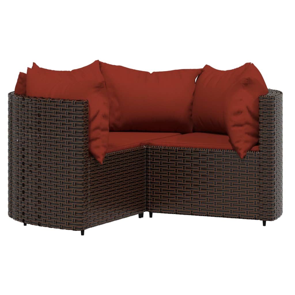 4 pcs conjunto lounge jardim c/ almofadões vime PE castanho