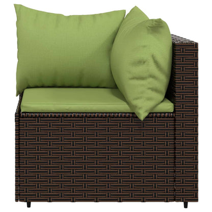 4 pcs conjunto lounge jardim c/ almofadões vime PE castanho