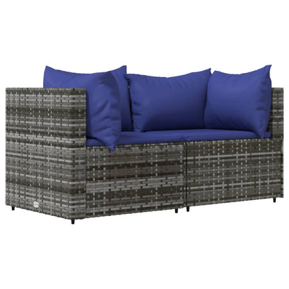 3 pcs conjunto lounge de jardim c/ almofadões vime PE cinzento