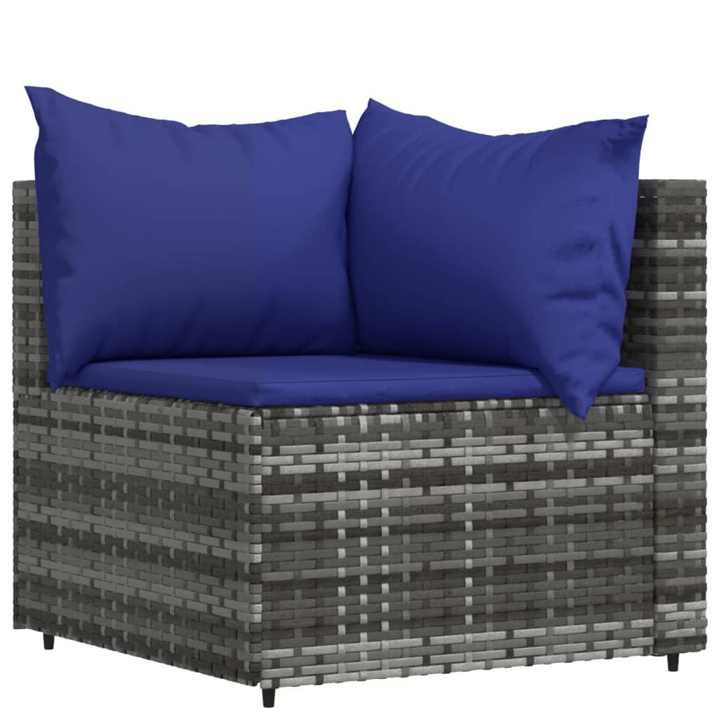 3 pcs conjunto lounge de jardim c/ almofadões vime PE cinzento