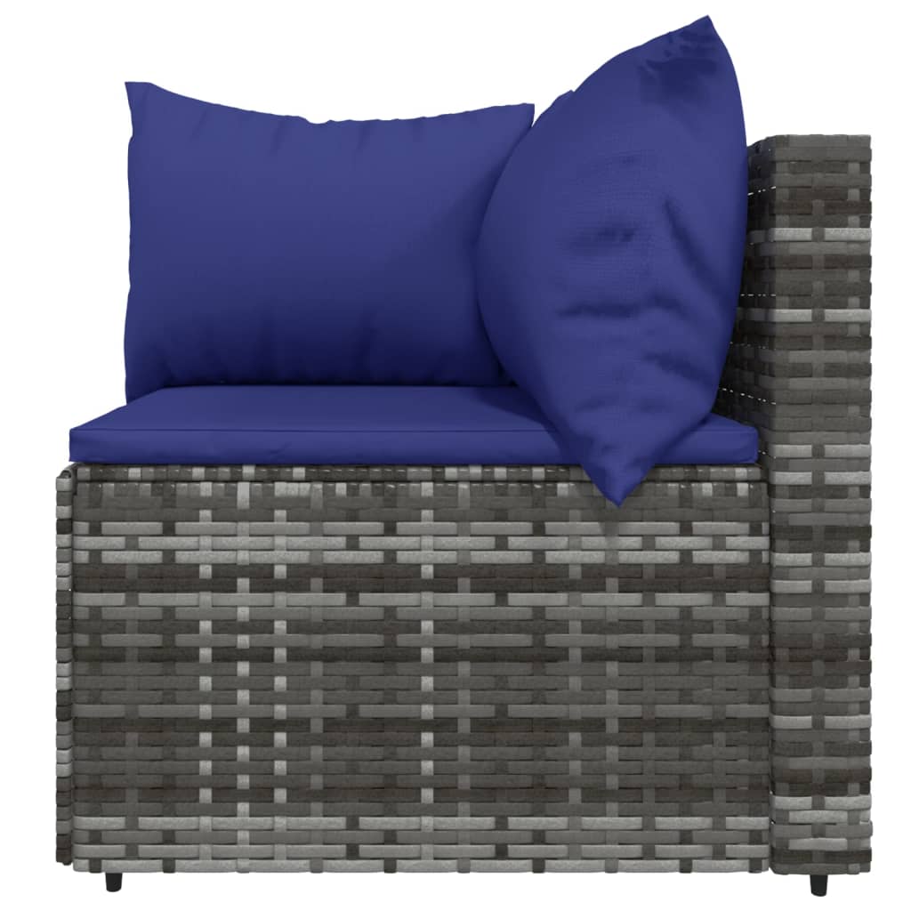 3 pcs conjunto lounge de jardim c/ almofadões vime PE cinzento