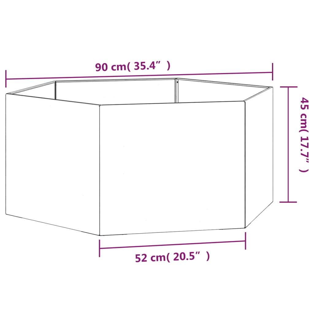 Vaso/floreira 90x90x45 cm aço corten cor enferrujado