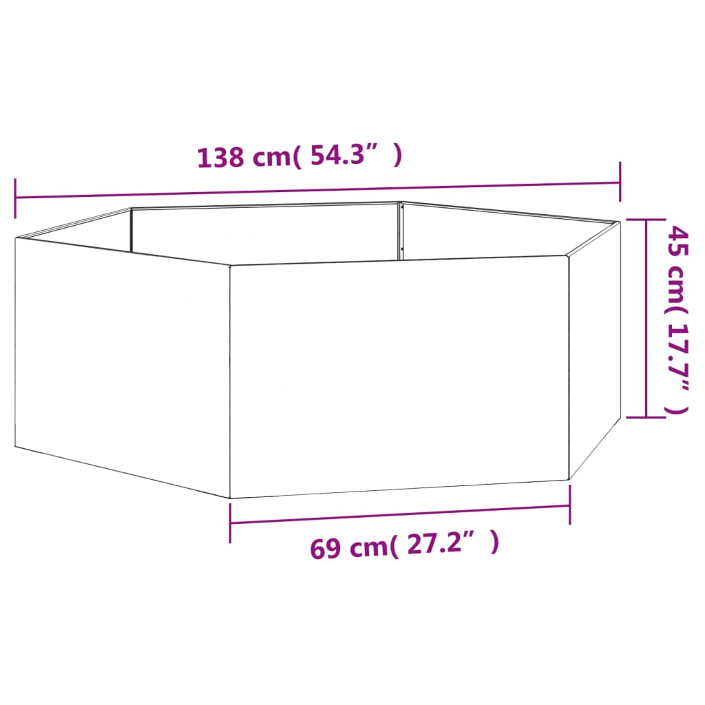 Vaso/floreira 138x120x45 cm aço corten cor enferrujado