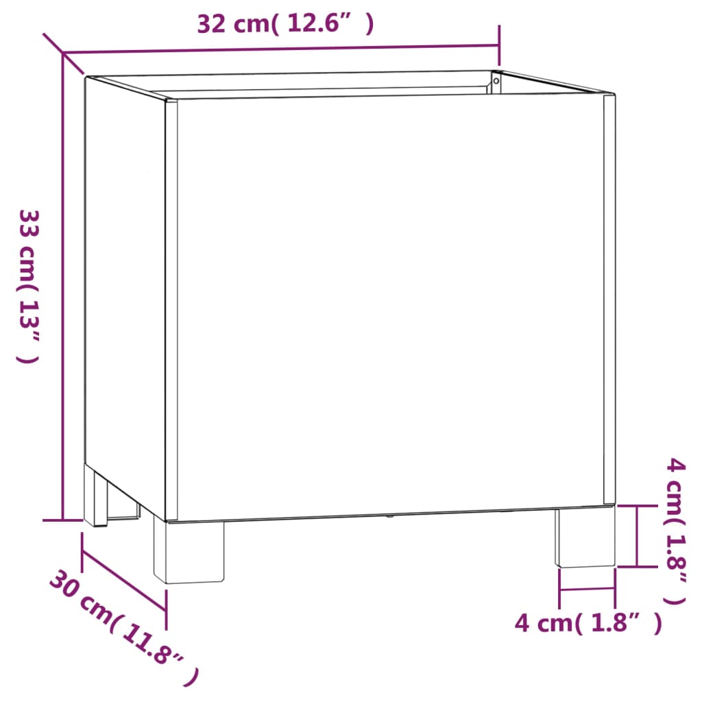 Vaso/floreira com pernas 32x30x33 cm aço corten cor enferrujado