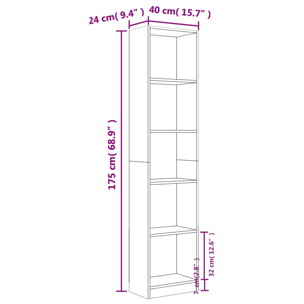 Estante 5 prateleiras 40x24x175 cm deriv. madeira cinza sonoma