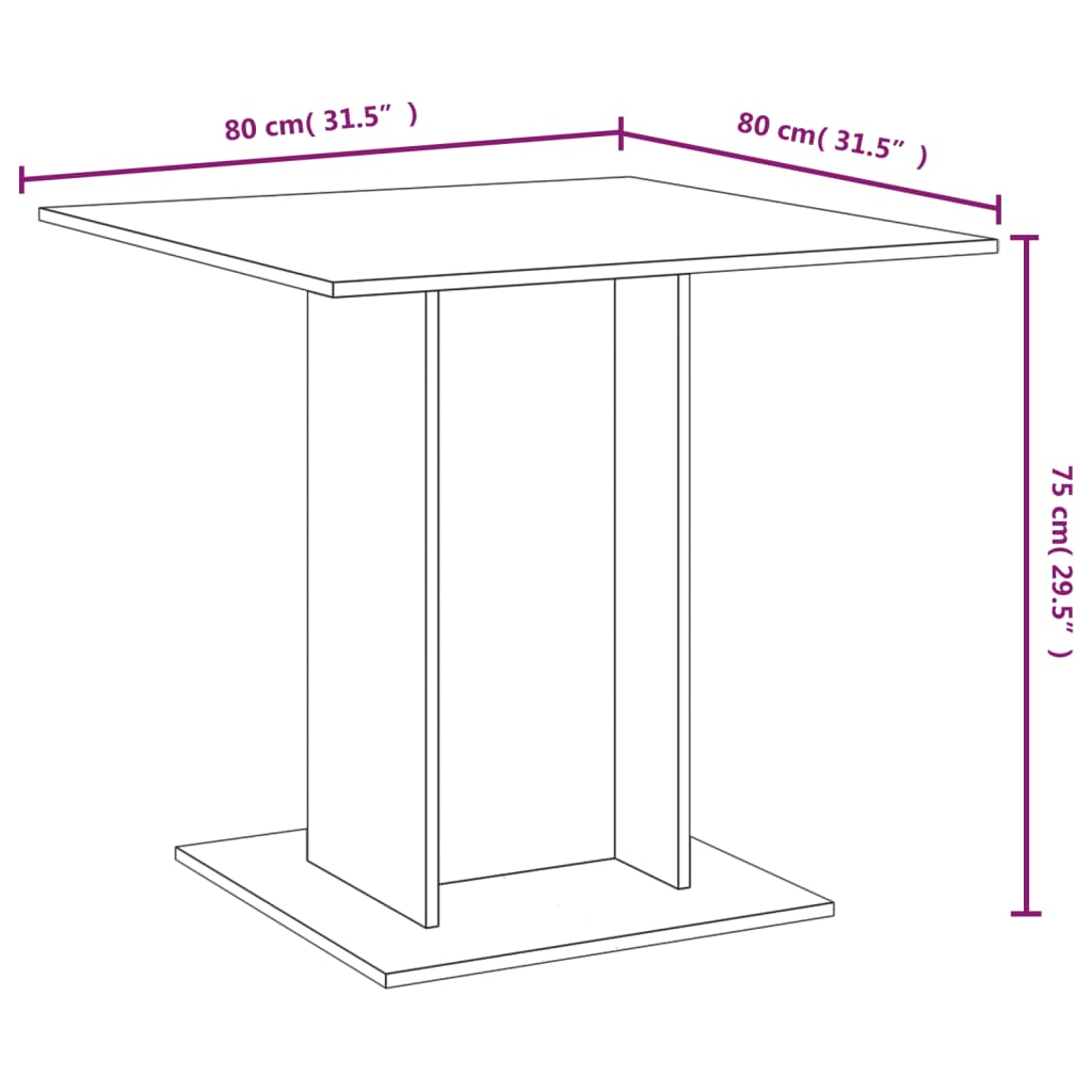 Mesa de jantar 80x80x75 cm derivados de madeira carvalho fumado