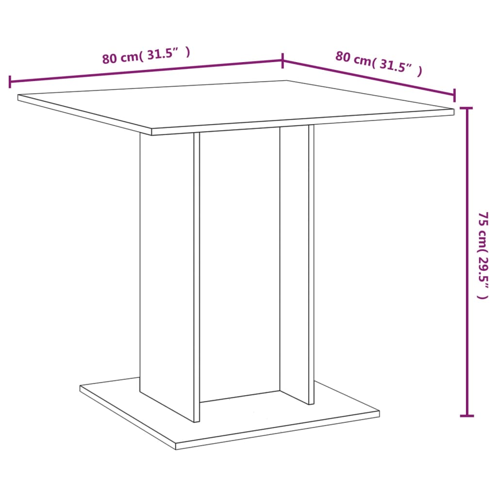 Mesa de jantar 80x80x75 cm derivados de madeira cinzento sonoma