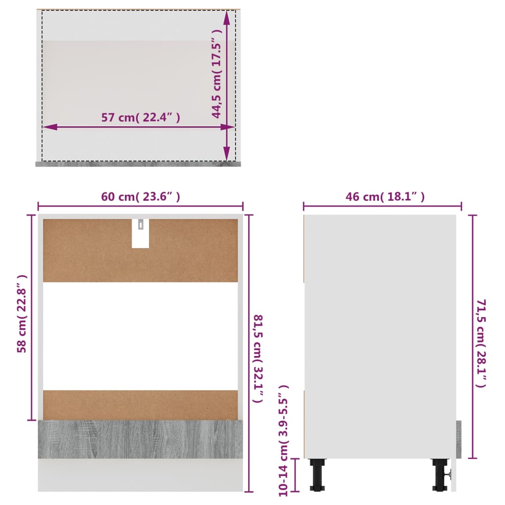 Armário p/ forno 60x46x81,5cm derivados madeira cinzento sonoma