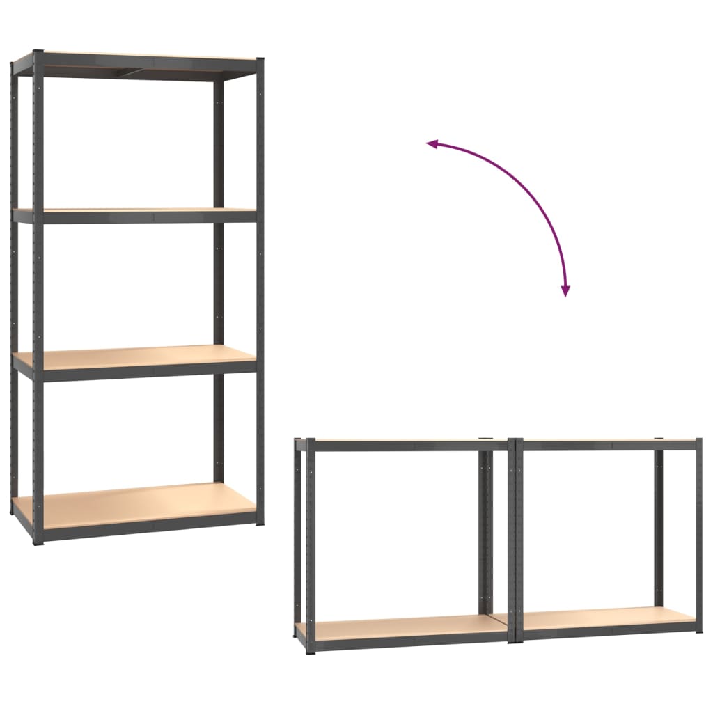 Estante 4 prateleiras 3 pcs madeira processada/aço antracite