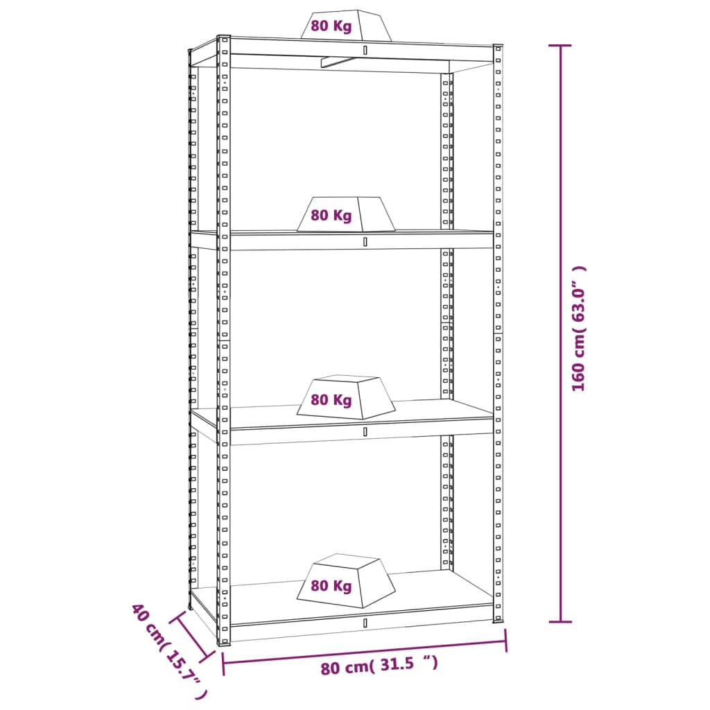 Estante 4 prateleiras 3 pcs madeira processada/aço antracite