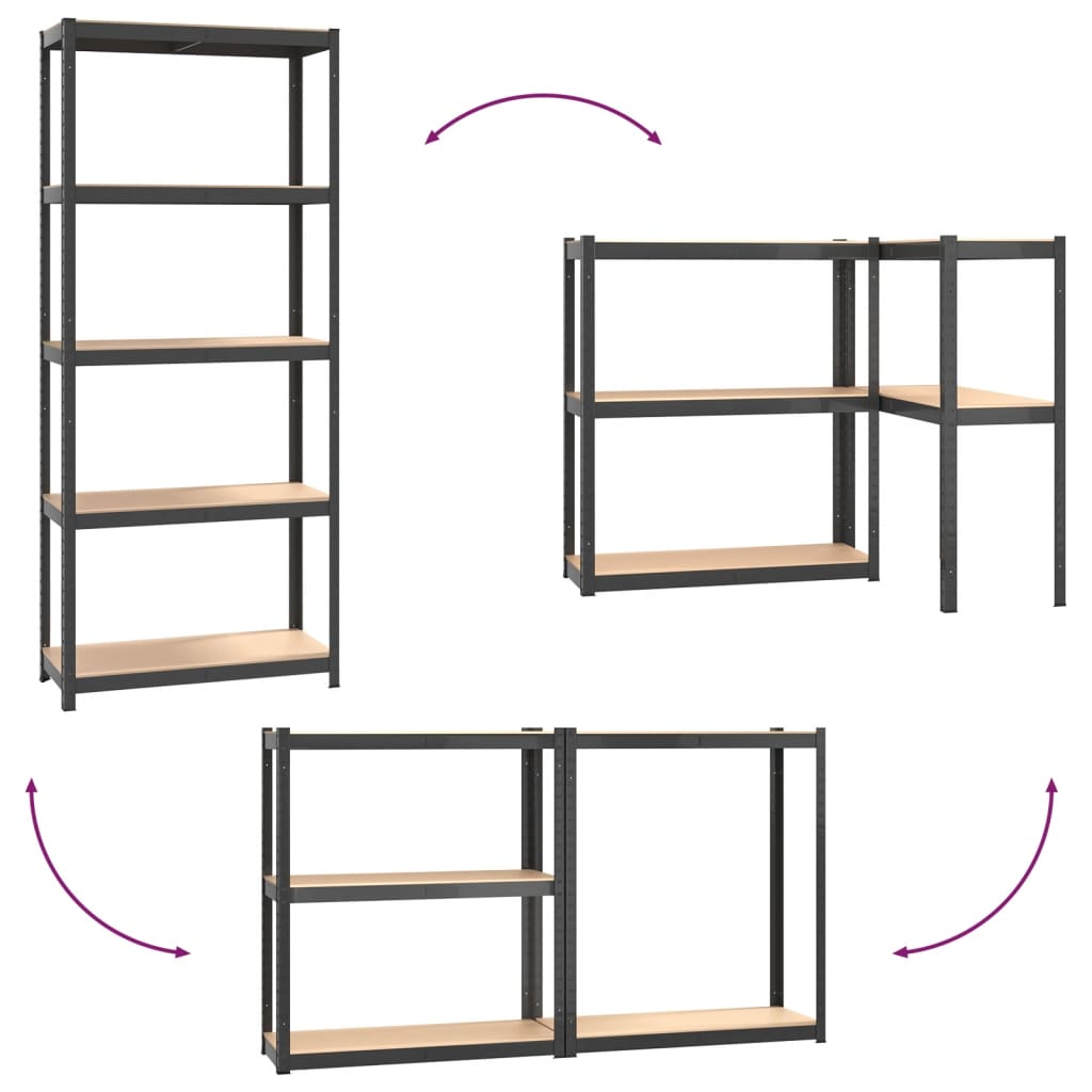 Estante 5 prateleiras 2 pcs madeira processada/aço antracite