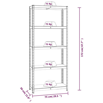 Estante 5 prateleiras 2 pcs madeira processada/aço antracite