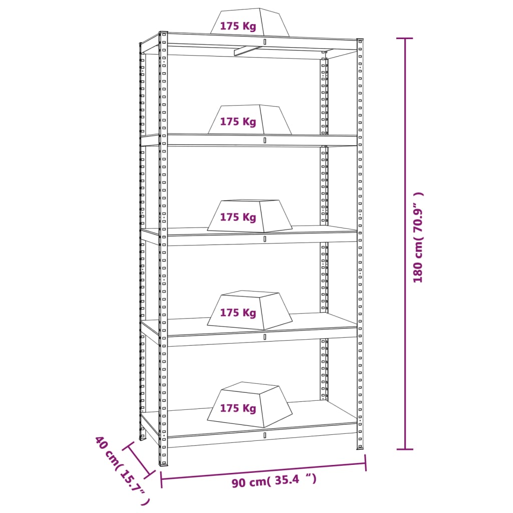 Estante 5 prateleiras 3 pcs madeira processada/aço antracite