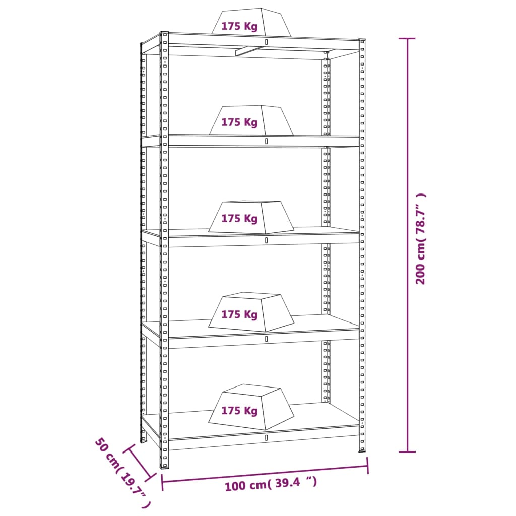 Estante 5 prateleiras 2 pcs madeira processada/aço antracite