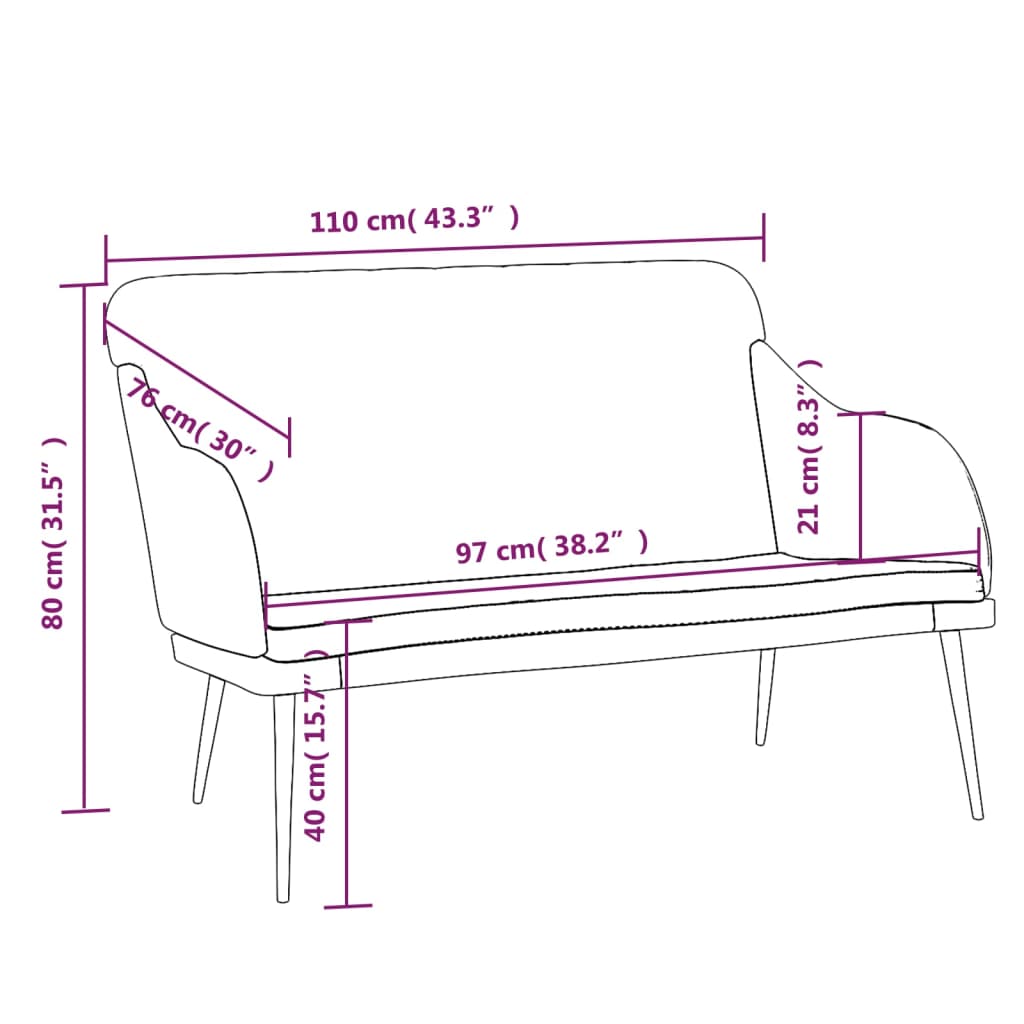 Banco 110x76x80 cm veludo cinzento-claro