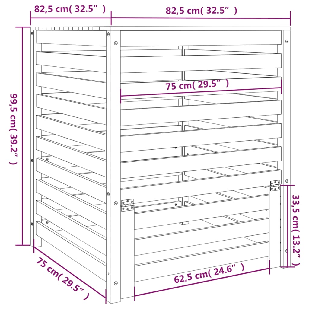 Caixote de compostagem 82,5x82,5x99,5cm pinho maciço branco