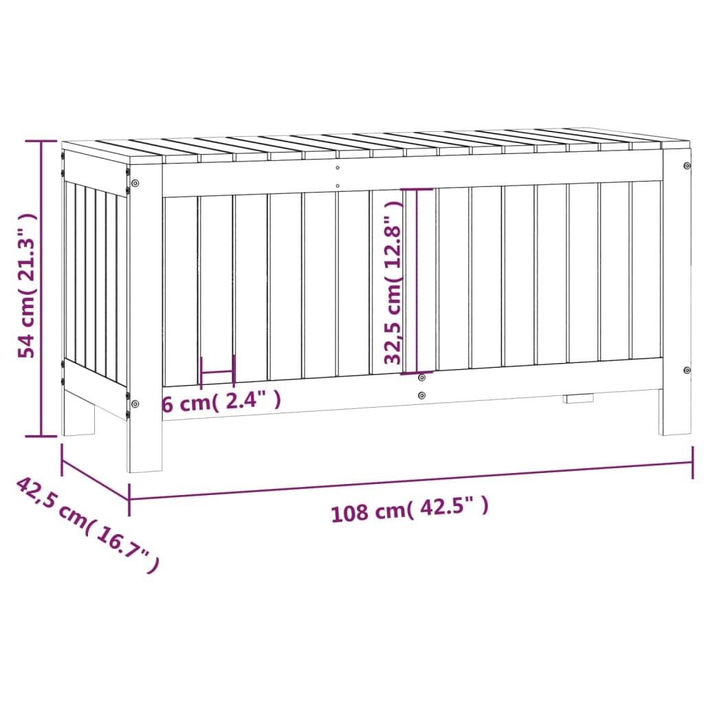 Caixa de arrumação jardim 108x42,5x54 cm pinho maciço cinzento