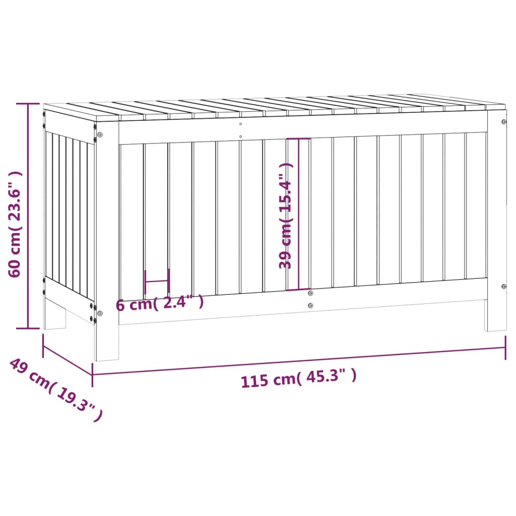 Caixa de arrumação jardim 115x49x60 cm pinho maciço