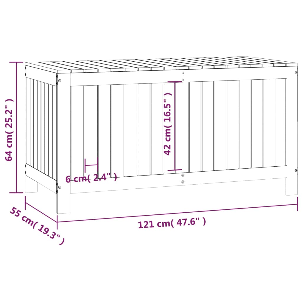 Caixa de arrumação jardim 121x55x64 cm pinho maciço branco