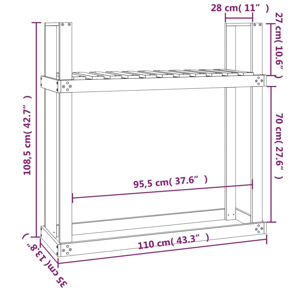 Suporte para lenha 110x35x108,5 cm pinho maciço cinza