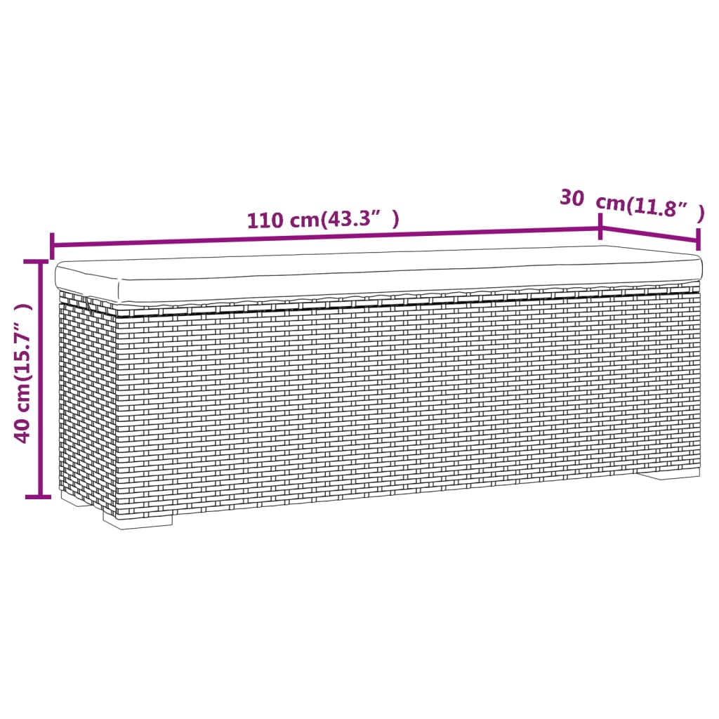 Banco otomano com almofadão 110x30x40 cm vime PE preto