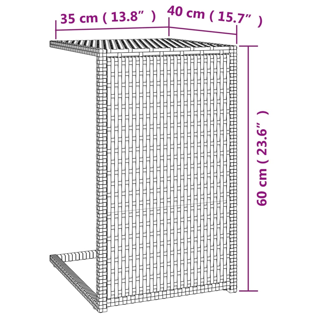 Mesa em C 40x35x60 cm vime PE castanho