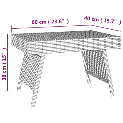 Mesa de apoio dobrável 60x40x38 cm vime PE castanho