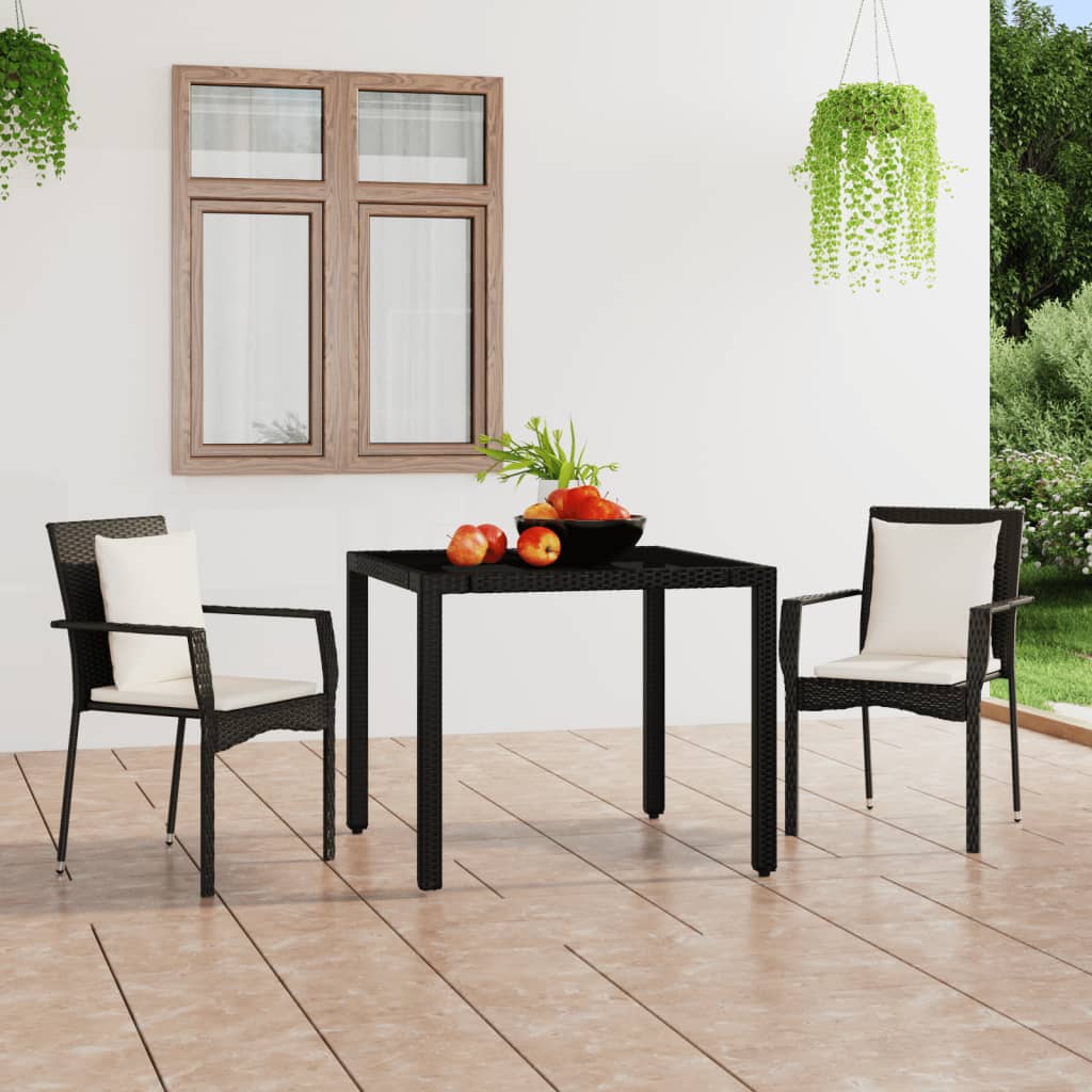 Cadeiras de jardim com almofadões 2 pcs vime PE preto