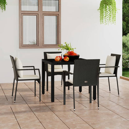 Cadeiras de jardim com almofadões 4 pcs vime PE preto