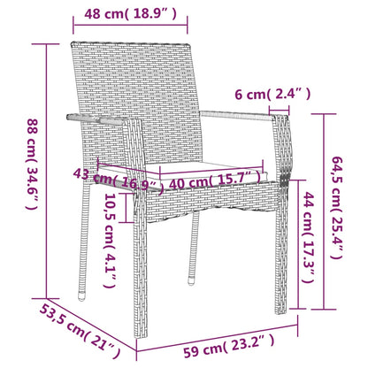 Cadeiras de jardim c/ almofadões 2 pcs vime PE cinzento