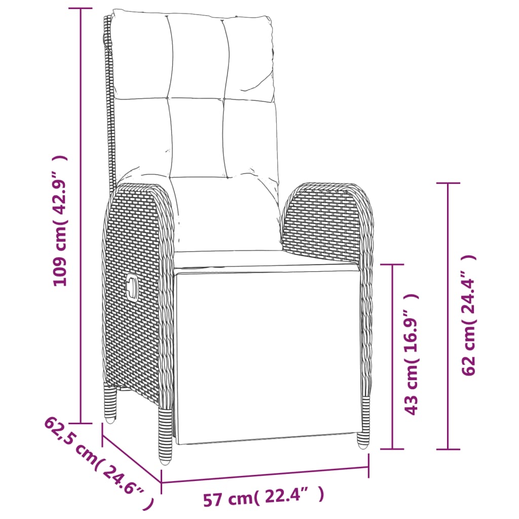 Conjunto de 2 Poltronas Reclináveis em Vime Cinzento