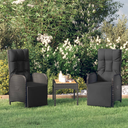 Poltronas reclináveis exterior c/ almofadões 2pcs vime PE preto