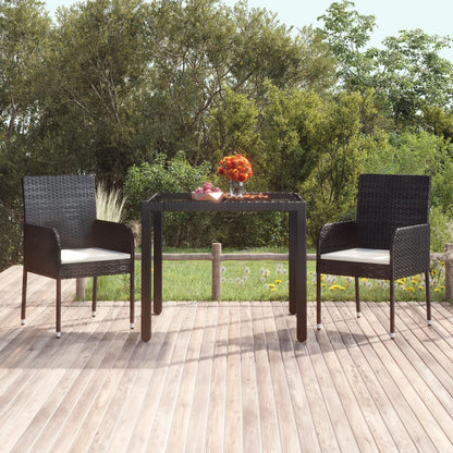 Mesa de jardim com tampo de vidro 90x90x75 cm vime PE preto