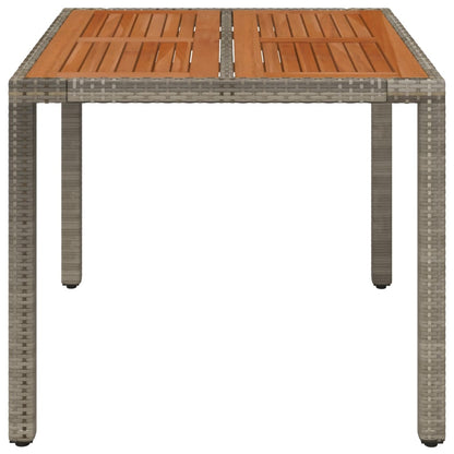 Mesa de jardim com tampo de madeira 90x90x75 cm vime PE cinza