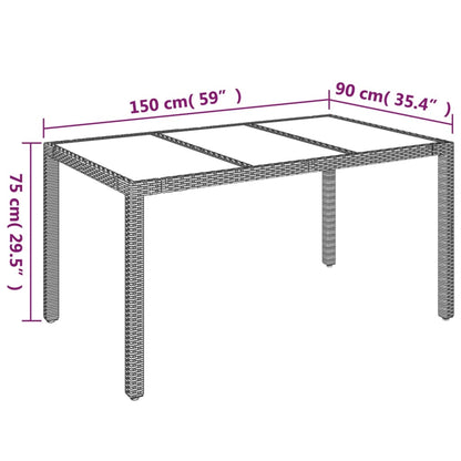 Mesa de jardim com tampo de vidro 150x90x75 cm vime PE cinzento