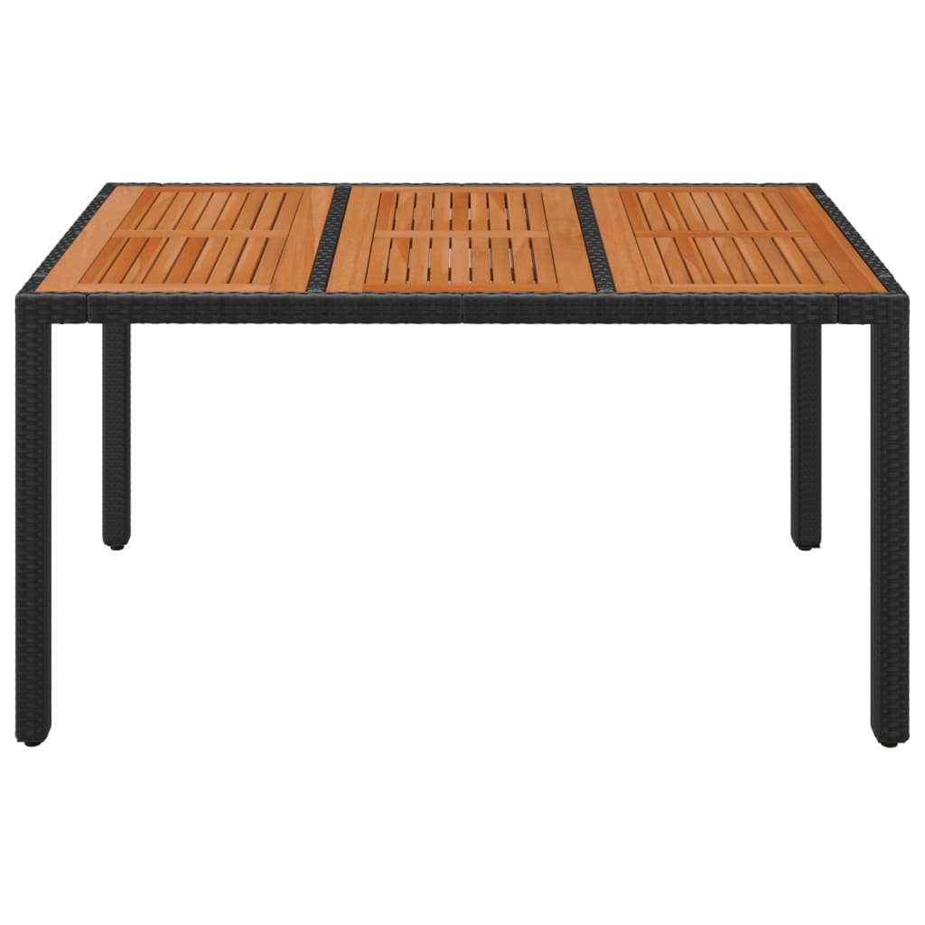 Mesa de jardim com tampo de madeira 150x90x75 cm vime PE preto