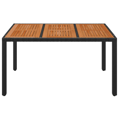 Mesa de jardim com tampo de madeira 150x90x75 cm vime PE preto