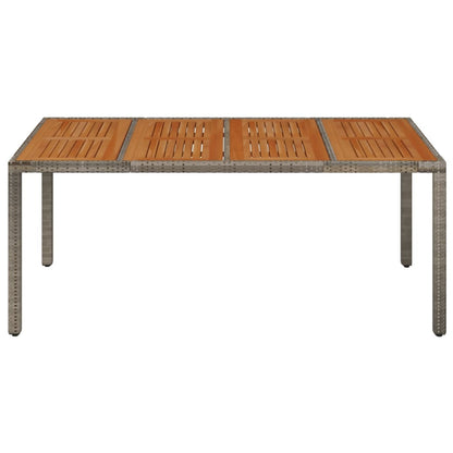 Mesa de jardim com tampo de madeira 190x90x75 cm vime PE cinza