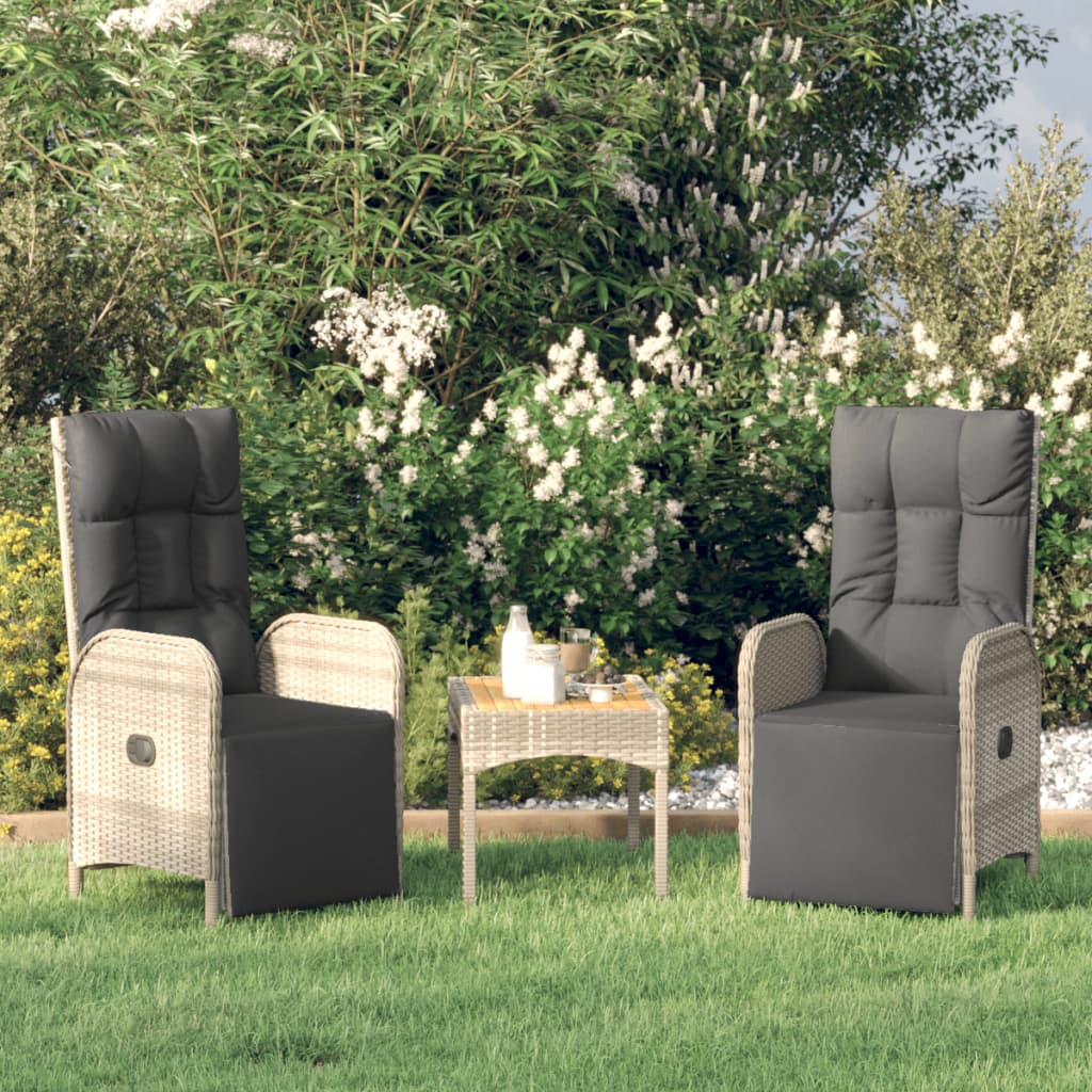 Poltronas de jardim reclináveis 2 pcs com mesa vime PE cinza